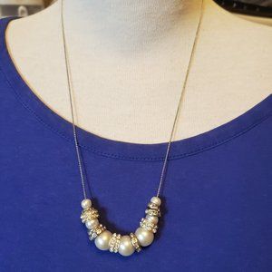 18" Silver Tone Rhinestone and Faux Pearl Necklace New York & Co Fashion Casual